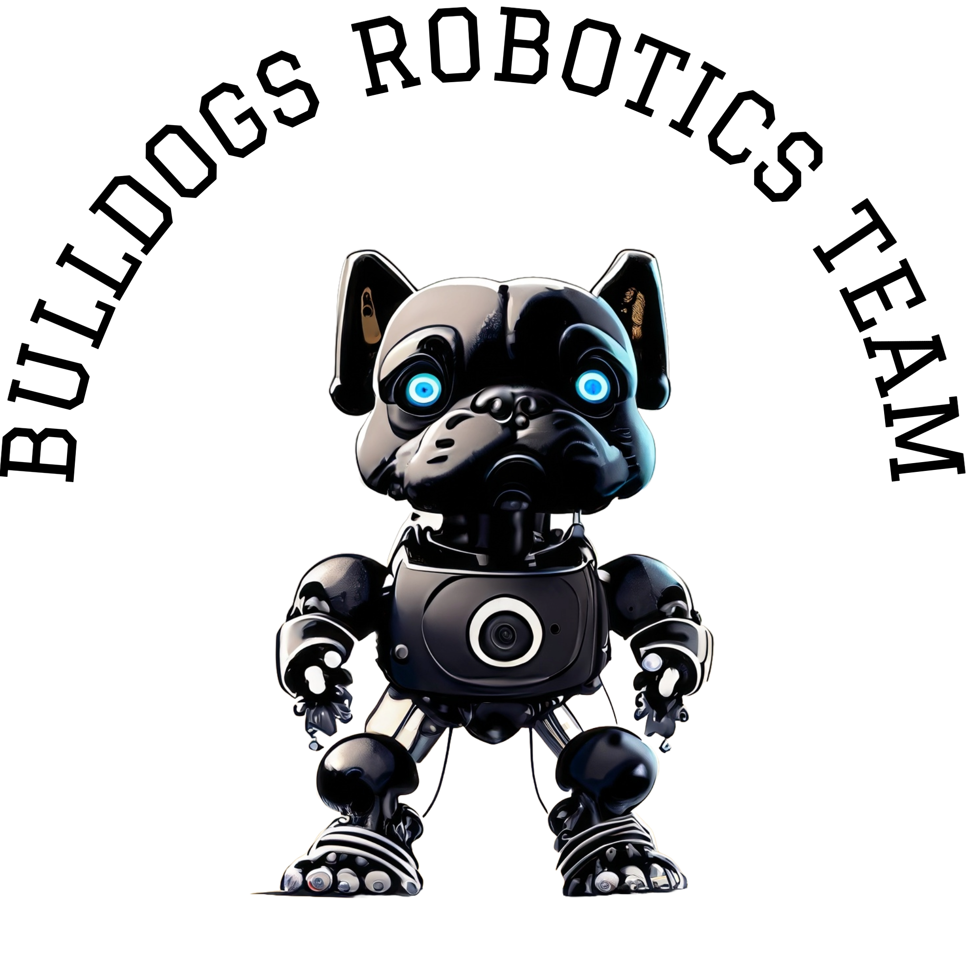 Illustration of a robot bulldog with text 'Bulldogs Robotics Team'